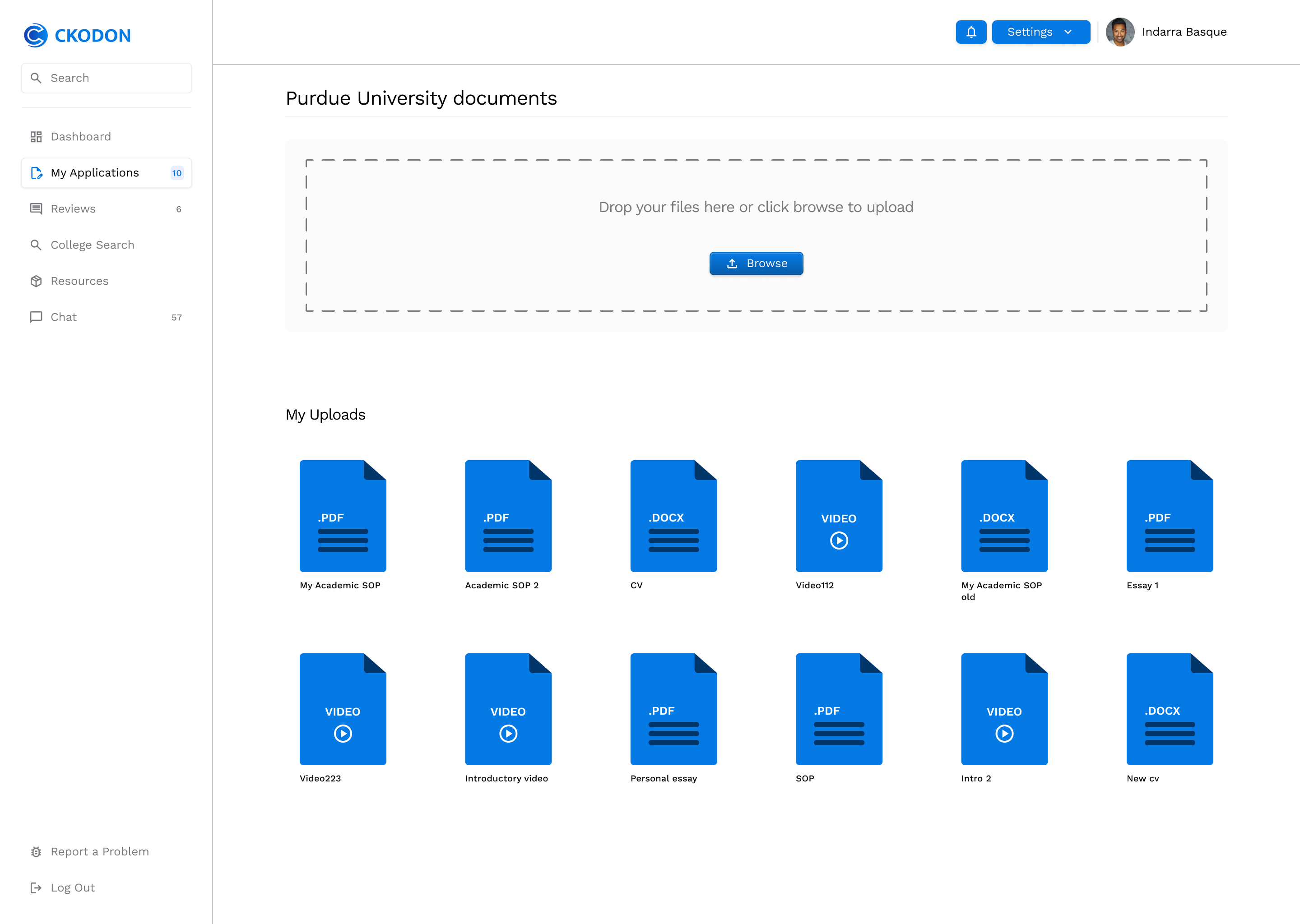 Upload documents page